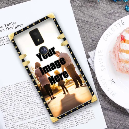 Vista 3 de Funda de teléfono personalizada compatible con Cricket Icon 3 funda para niñas y mujeres, decoración dorada de lujo, cuadrada, suave, TPU a prueba