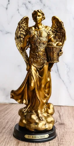 Vista 9 de Ebros - Estatua de arcángel de la iglesia católica bizantina Barachiel de 8 pulgadas de alto, figura de San Barachiel el Arcángel con placa