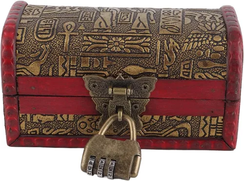 Vista 6 de Caja de madera vintage con cerradura, cofre del tesoro antiguo con cerradura, pequeño joyero de madera con cerradura para almacenamiento de joyas