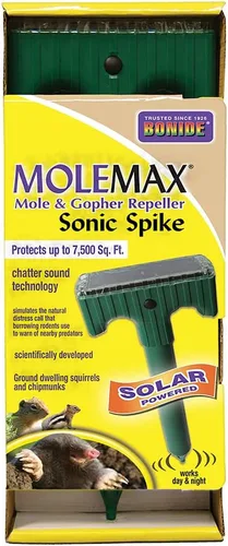 Vista 9 de Bonide Molemax Estaca Repelente de Animales para Tuzas y Topos, Funciona con Pilas, Repelente Humanitario