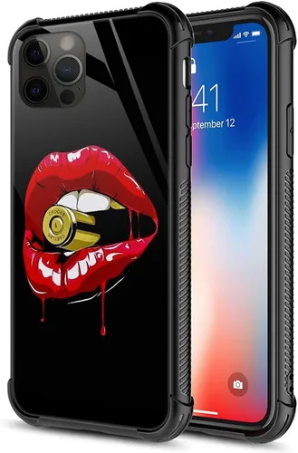 Vista 32 de ZHEGAILIAN Funda para iPhone 13, parte trasera de vidrio templado + funda protectora de TPU de silicona suave con diseño de munición