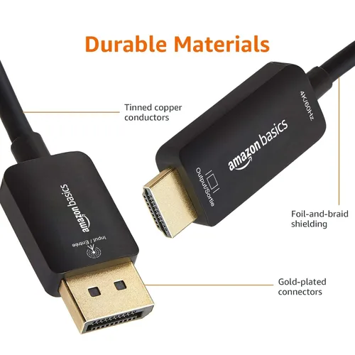 Vista 6 de Amazon Basics Cable DisplayPort a HDMI, unidireccional, de computadora a pantalla, video y audio, 1080p, 1920x1200, 4K @60Hz, enchufe chapado