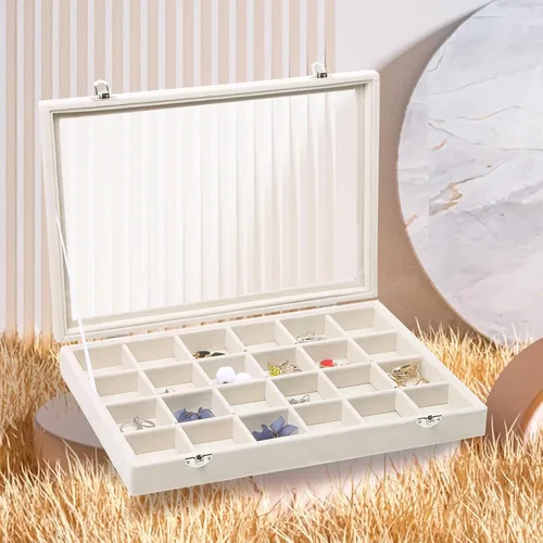 Vista 3 de Stratalife Organizador de joyas con tapa, exhibidor transparente, organizador grande de aretes, caja de almacenamiento de terciopelo para aretes