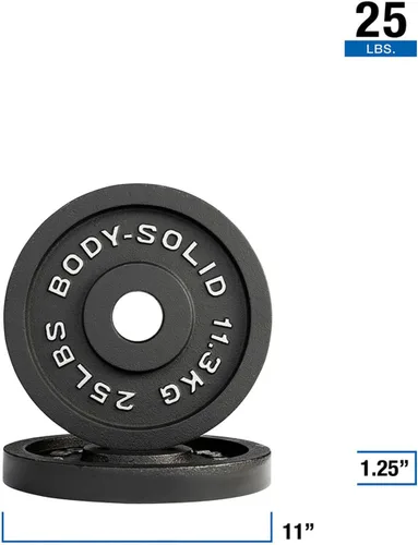 Vista 2 de Body-Solid Juego de platos olímpicos de hierro fundido, placas de mancuernas con agujero estándar de 2 pulgadas para todos los tipos de pesas