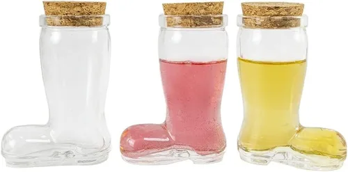Vista 3 de Tarros de vidrio con forma de zapato de 1.35 onzas con tapas de corcho, botellas de vidrio con corcho, botella de vidrio decorativa con tapón
