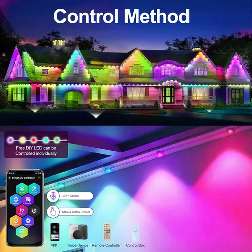 Vista 4 de Permanent Outdoor Lights 200ft RGB+IC Waterproof Outdoor String Lights,App/Voice Control, 100 Scene Modes LED Lights for Christmas &