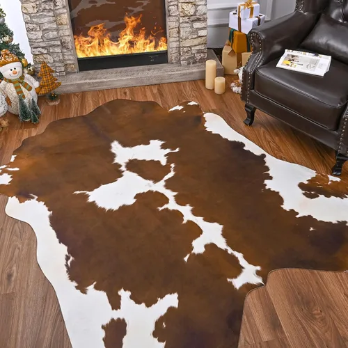 Vista 10 de Comeet Alfombra de piel de vaca sintética de 4 x 3 pies, alfombra de vaca mediana con estampado de vaca gruesa, antideslizante, alfombra de área