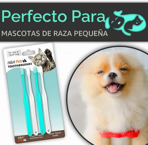 Vista 2 de H&H Pets Cepillo de dientes para perros pequeños y gatos – Cepillo de dientes suave y extra pequeño diseñado para gatos, cachorros y perros de raza