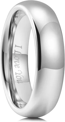Vista 10 de King Will Anillo de boda de carburo de tungsteno para hombres y mujeres Plata-6 mm.