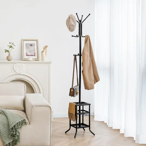 Vista 5 de Yoobure Perchero Independiente - Árbol de Abrigos con Soporte para Paraguas, Perchero de Metal con 12 Ganchos, Soporte Moderno para Colgar Abrigos