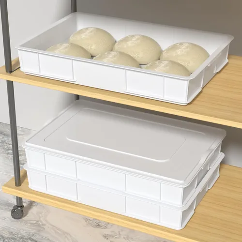 Vista 7 de Paquete de 4 cajas de plástico a prueba de masa de pizza comercial con tapa, color blanco