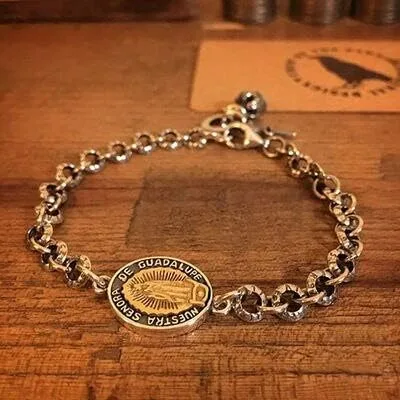 Vista 2 de Christian Decor Raven S925 - Pulsera de plata de ley americana de la Virgen María, suministros religiosos