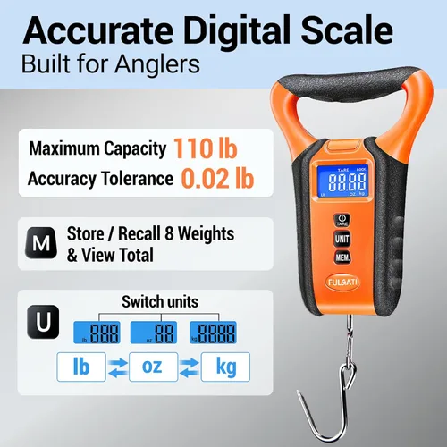 Vista 4 de Báscula de pescado digital impermeable flotante con estuche de transporte, báscula de pesaje de pesca con pinza de labio, pantalla LCD