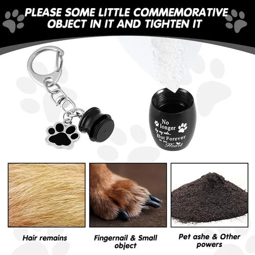 Vista 4 de Sasylvia Llavero de urna para mascotas, llavero para cenizas de mascotas, joyería de cremación de recuerdo de perros, joyería de acero inoxidable