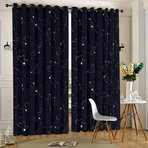 Vista 5 de Cortinas opacas de constelación para sala de estar, arte moderno abstracto, negro, galaxia, blanco, patrón de símbolo de constelación