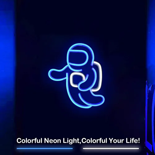 Vista 5 de Proyector de luz de neón de astronauta, letreros LED espaciales para decoración de pared de dormitorio, alimentado por USB con interruptor de 14.1 x