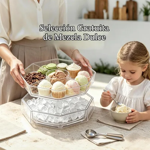 Vista 7 de IVYHOME 5 compartimentos para servir hielo Lazy Susan, plato de cóctel de camarones divididos con tapa, plato de plástico para tacos, bandeja fría