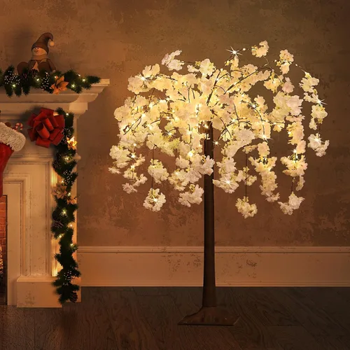 Vista 9 de OUSHENG Árbol de Flor de Cerezo Iluminado con Luces LED Árboles Artificiales para Decoración Interior, Planta Falsa Iluminada con Flor Sintética