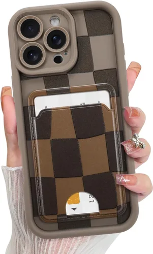 Vista 13 de KANGHAR Compatible con iPhone 13 Funda, Cartera de Silicona a Cuadros con Bonito Patrón, Tarjetero y Protección de Cámara, Suave, Delgada, a Prueba