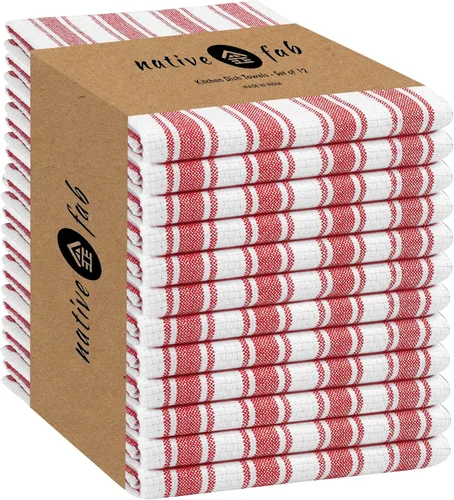 Vista 26 de Native Fab Toallas de Cocina de Algodón 100% Beige - 16x26 pulgadas - Juego de 12 - Toallas de Platos con Tejido de Canasta a Rayas para Limpiar