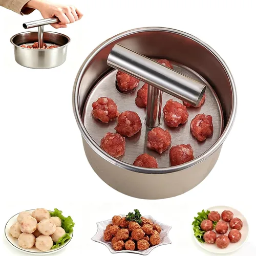 Vista 7 de Molde de albóndigas de acero inoxidable para cocina, prensa antiadherente de 6/12 agujeros para pavo uniforme, bolas de verduras y postres