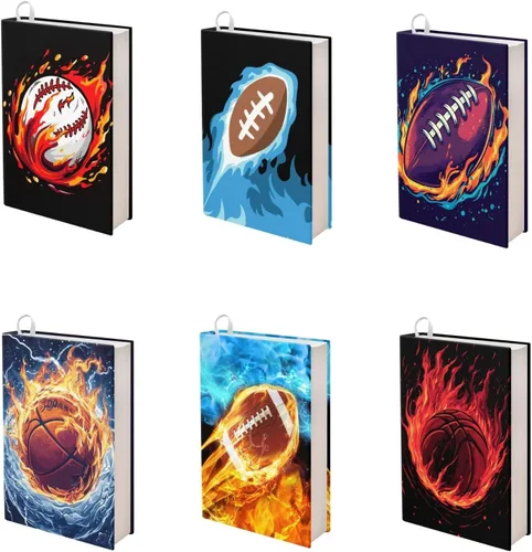 Vista 10 de Rnyleeg Paquete de 6 fundas protectoras de libros de bolsillo para niños, con temática deportiva, elástica, para amantes de los libros, estudiantes