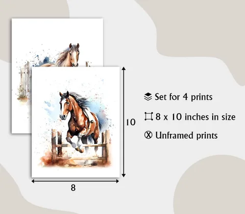 Vista 6 de LNLAGBO Arte de pared de caballo, impresión de caballo en acuarela, carteles de caballos salvajes, arte de lienzo de animales coloridos, imagen