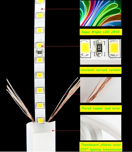 Vista 8 de Neon LED Strip Lights, Double-Side Lighting 3.3FT AC 110V-130V Super Bright Rope Light Sign String Waterproof for Outdoor Commercial Lighting