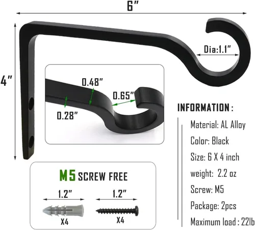 Vista 3 de QIEGL Soporte colgante para plantas de 6 pulgadas, gancho de metal para plantas, gancho de pastor decorativo para colgar linternas, comedero