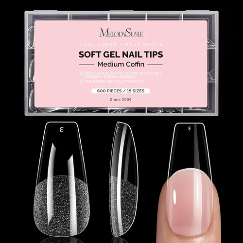 Vista 16 de MelodySusie Puntas de uñas cuadradas extralargas en X, 600 unidades, 12 tamaños, acrílico transparente, uñas a presión para extensiones de bricolaje