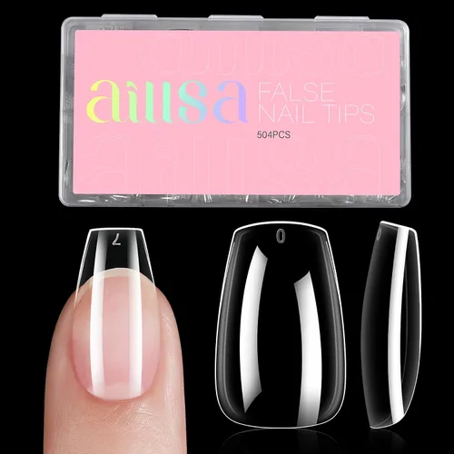 Vista 18 de AILLSA - Puntas de uñas de almendra medianas, 216 puntas de gel transparentes para bricolaje Full Cover, No Extra Filing Needed, Nails Extension