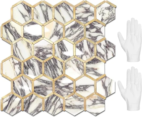 Vista 22 de STICKGOO Azulejo Hexagonal de Despegar y Pegar para Salpicadero, Azulejo Adhesivo para Salpicadero de Cocina y Baño, Aspecto de Mármol Beige PVC