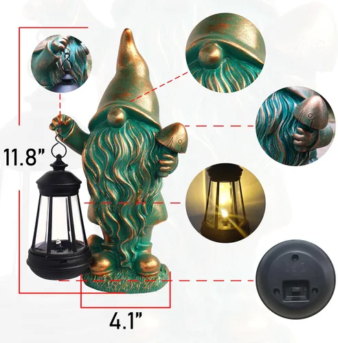 Vista 3 de JOYBEE Estatuas de Jardín Gnomos con Linterna Solar Decoración Exterior - Gnomos Figuras Solares Luces Decoraciones para Patio Jardín Césped