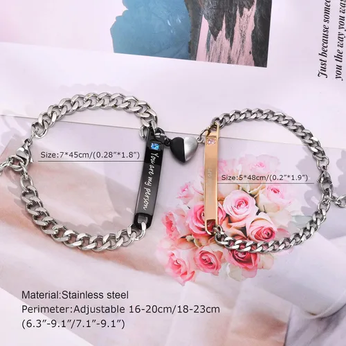 Vista 5 de VNOX Pulseras personalizadas para parejas, pulseras de atracción mutua para él y para ella para amante, mejor amigo, novio, novia, aniversario