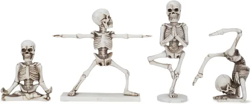 Vista 2 de Yoga Pose Skeletons - Juego de 4 figuras de resina en tono marfil de 6 pulgadas