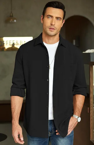 Vista 3 de COOFANDY Men's Lightweight Shirt Shacket Long Sleeve Textured Button Down Shirts Casual Jacket