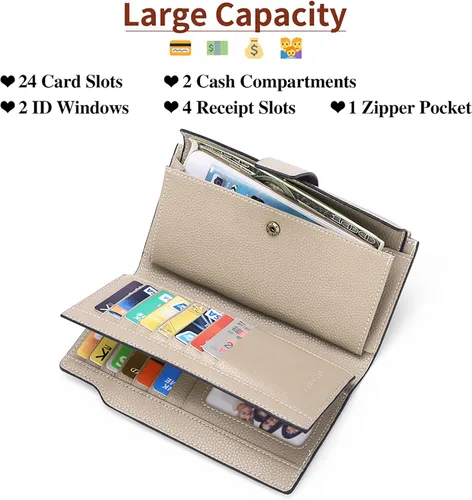Vista 3 de SENDEFN - Cartera de cuero para mujer, portatarjetas con bloqueo RFID, monedero para mujer con cierre