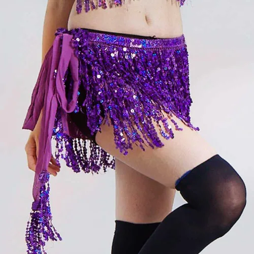 Vista 5 de WULIQIUQIU Bufanda de cadera para danza del vientre, falda de baile con flecos y lentejuelas, disfraz de festival de música rave para niñas