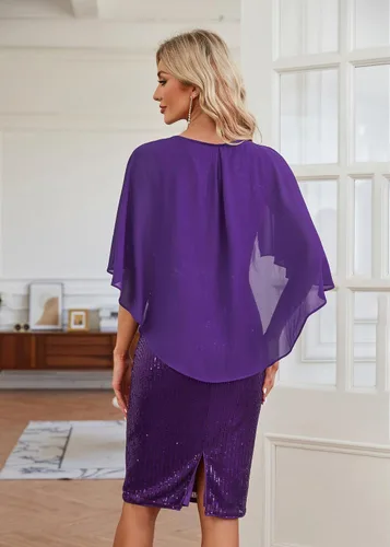 Vista 2 de Hanna Nikole Vestidos de lentejuelas para mujer, de gasa, con volantes, manga de capa, para fiesta, club, cóctel