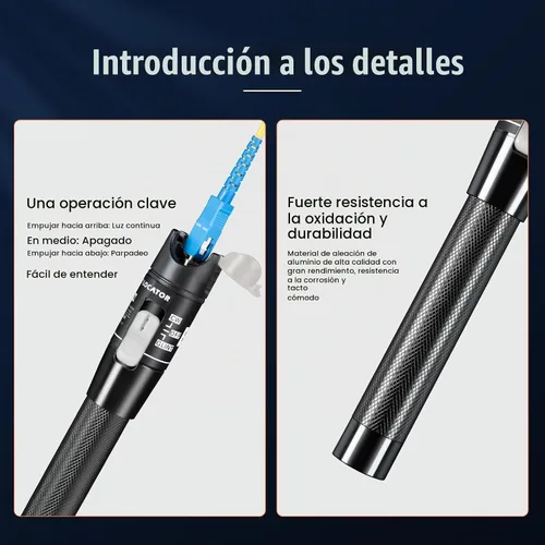 Vista 4 de VFL Localizador visual de fallas, medidor de probador de cable de fibra óptica de 49.7-62.1 mi con conector universal de 0.098 in FC macho a LC