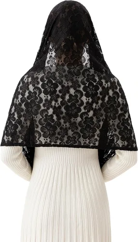 Vista 6 de PAMOR Bufanda rectangular de velo de capilla para mujer, velos de iglesia católica, mantilla, chal para cubrir la cabeza