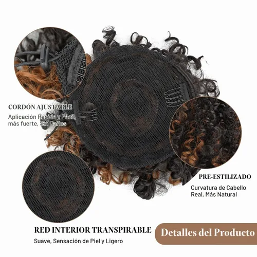 Vista 5 de Extensión de cola de caballo rizada con cordón para mujeres negras, extensión de cola de caballo con cordón, extensiones de cabello rizado para 2H30