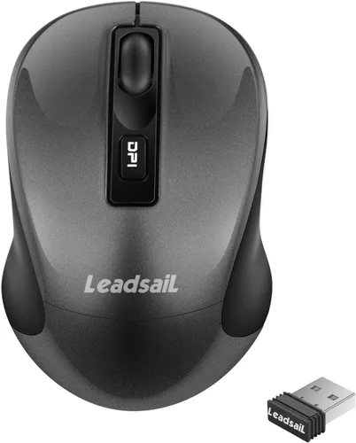 Vista 7 de Leadsail - Mouse inalámbrico delgado y sin cables, 2.4G, USB, para portátil, computadora de escritorio, MacBook - Menos ruido, 4 botones