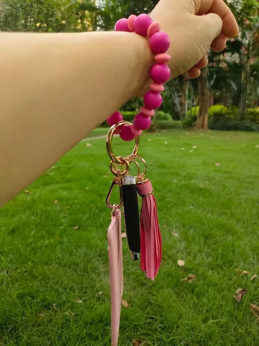 Vista 8 de Llavero de silicona con cuentas para mujer, pulsera elástica para llavero
