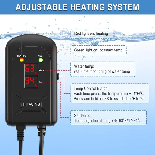 Vista 4 de HiTauing Calentador de acuario, calentador de pecera de 100 W con pantalla digital LED y 5 protección de seguridad, calentador sumergible