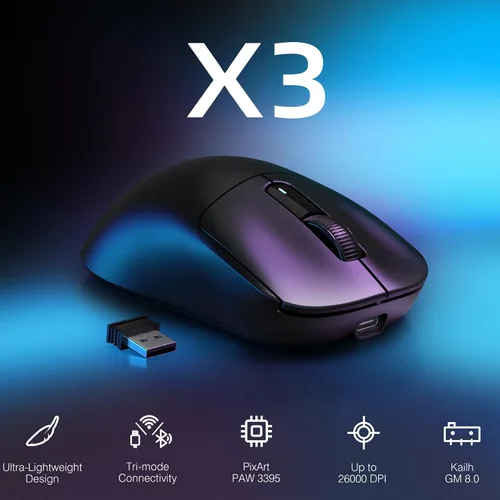 Vista 2 de ATTACK SHARK X3 - Mouse inalámbrico para juegos, mouse ergonómico de computadora de 1.49 onzas, triple modo PAW3395 sensor óptico de 26 K DPI