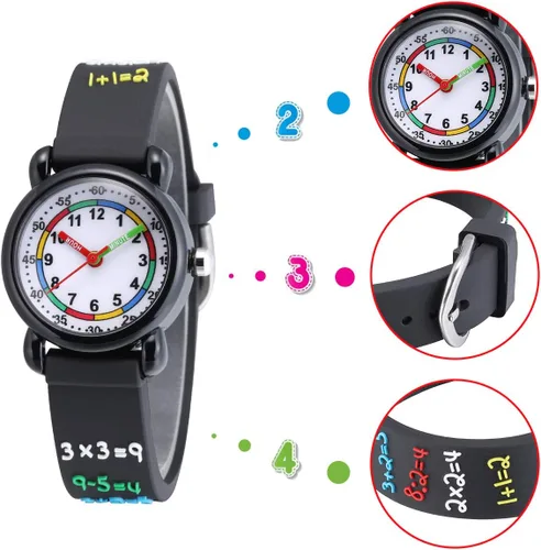 Vista 2 de Jewtme Lindos relojes para niños pequeños de 3 a 8 años, reloj analógico de dibujos animados con banda de silicona 3D para niñas y niños pequeños