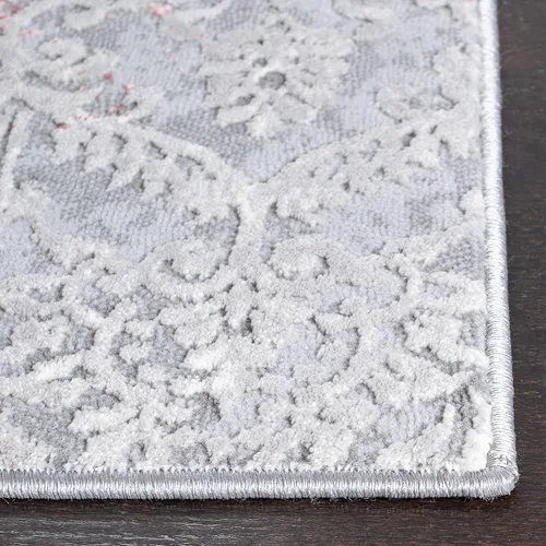 Vista 2 de SAFAVIEH Meadow Collection - Alfombra decorativa de 2 x 5 pies, gris claro y rosa, diseño abstracto moderno, no desprende pelusa y de fácil cuidado