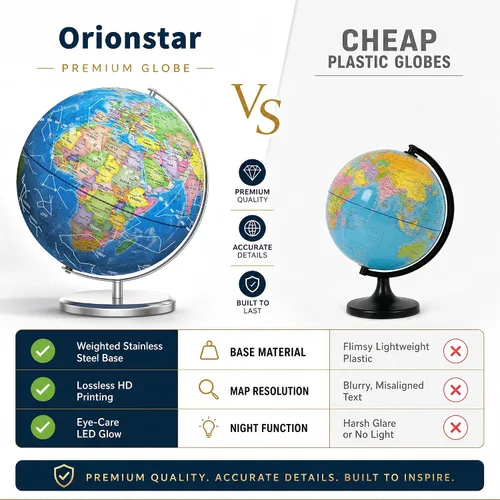 Vista 3 de Orionstar Globo mundial grande de 13 pulgadas con soporte, globo educativo para el aprendizaje de los niños, detalles coloridos del mapa del mundo
