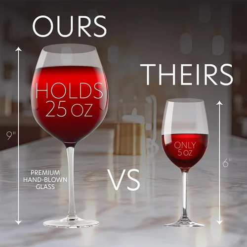 Vista 2 de Copa de vino tamaño extragrande, gigante, de 750 ml= 25.36 onzas líquidas, con capacidad para una botella de vino completa, Transparente Made of